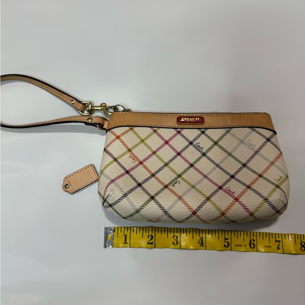 Coach Peyton Tattersall Multicolor Plaid Wristlet with leather trim - medium - Picture 13 of 16